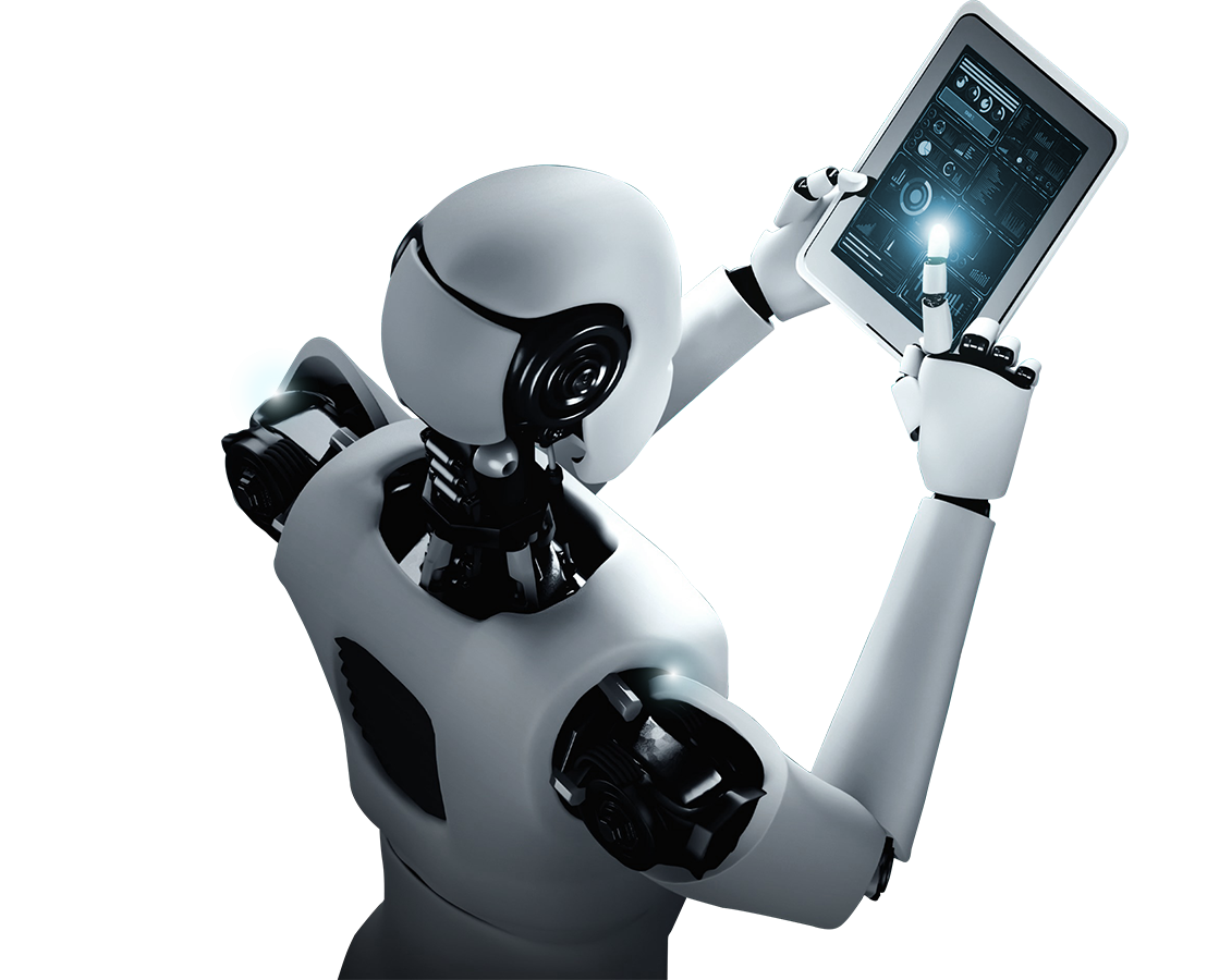 AI Robot checking a tablet